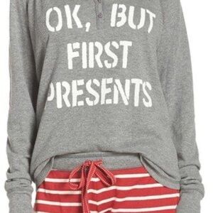 🎅🏻PJ Salvage Gray and Red Pajamas - OK, BUT FIRST PRESENTS short set